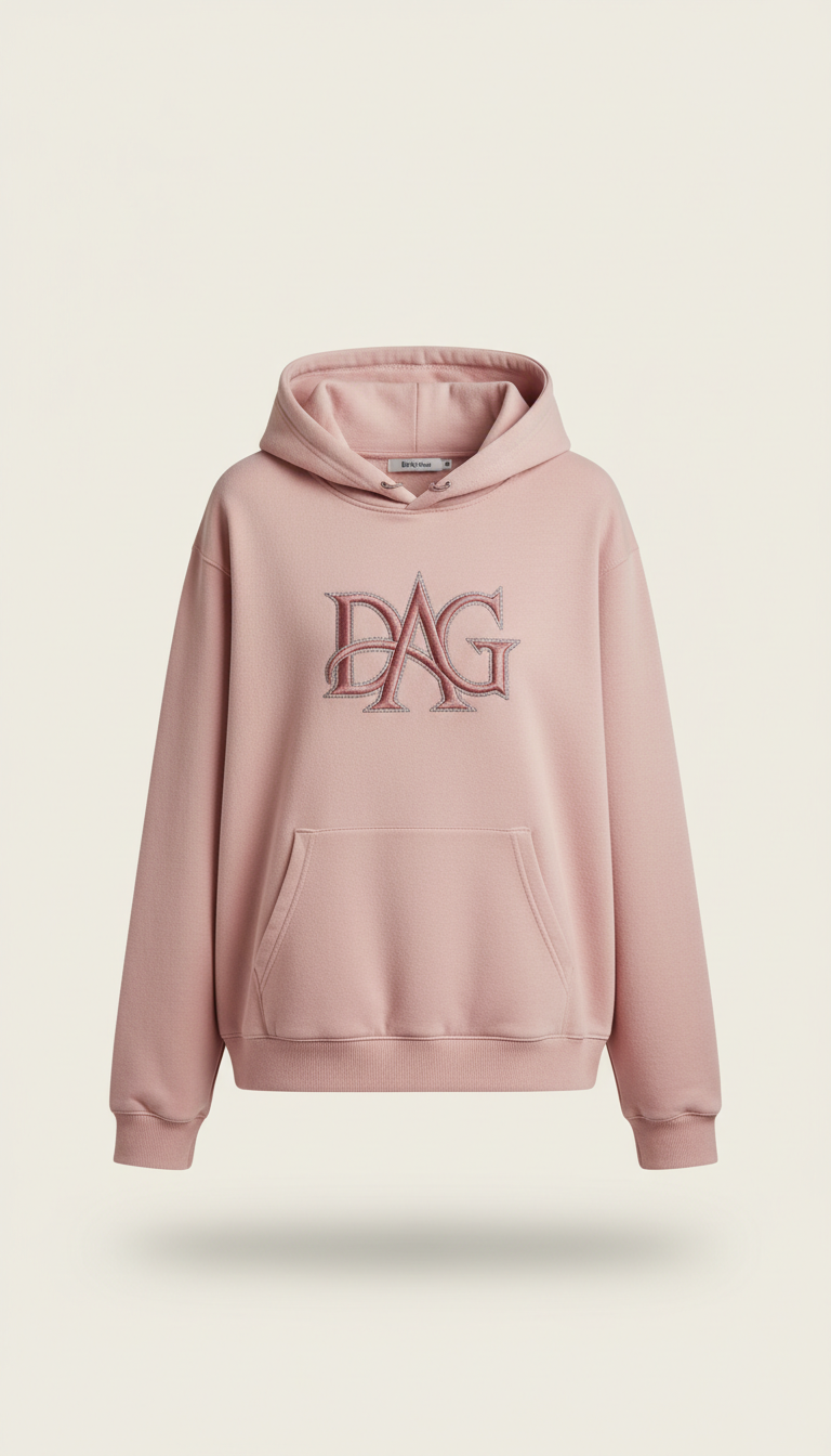 Monogram Pink Hoodie with Embroidery